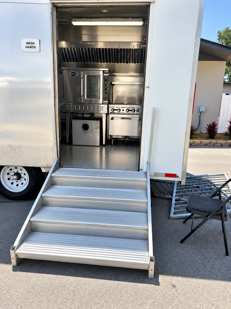 26ft Baby Bulk Kitchen mobile commercial kitchen trailer: 26ft baby bulk kitchen trailer entrance