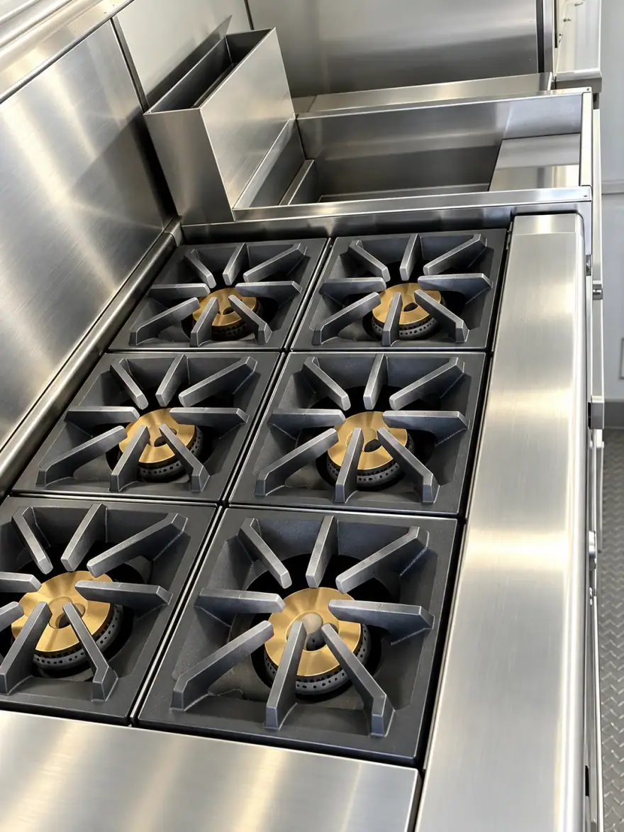 24ft Mobile Kitchen mobile commercial kitchen trailer: commercial six burner gas range
