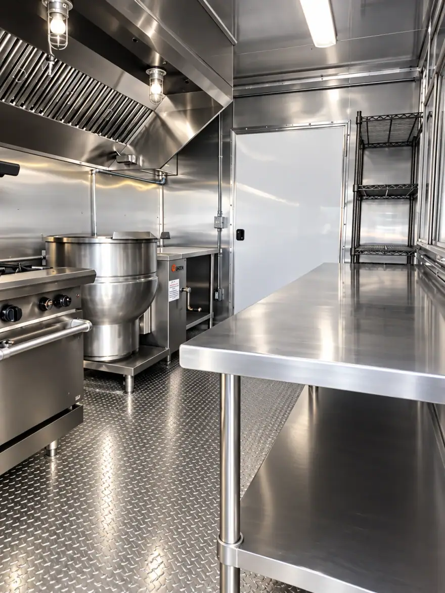 40ft Bulk Combo Kitchen mobile commercial kitchen trailer: mobile commercial kitchen steam kettle stainless prep table