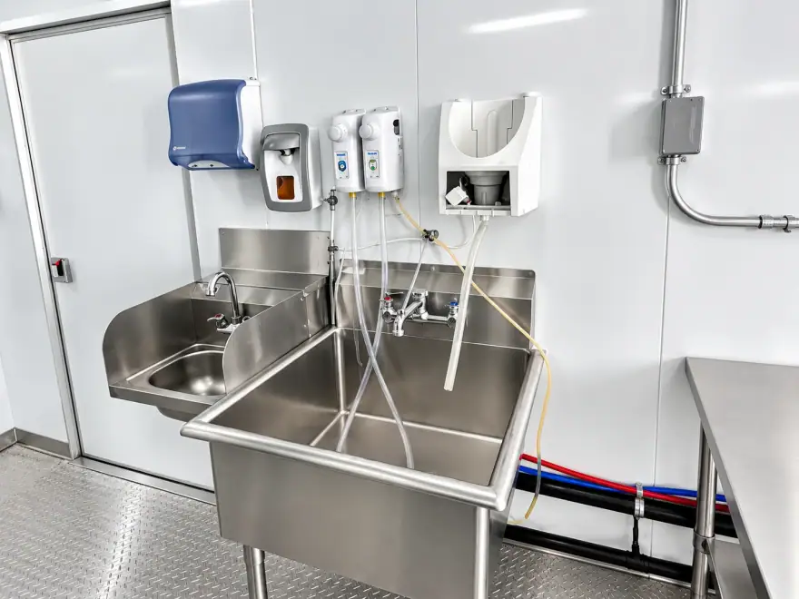 22–26ft Low-Temp Dishwashing Trailer commercial dishwashing trailer: mobile dish trailer interior