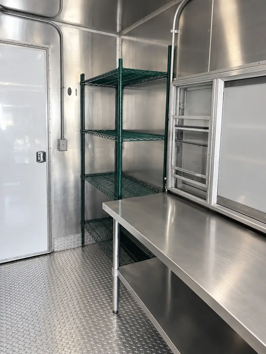 40ft Mobile Combo Kitchen mobile commercial kitchen trailer: portable kitchen trailer stainless prep table shelving