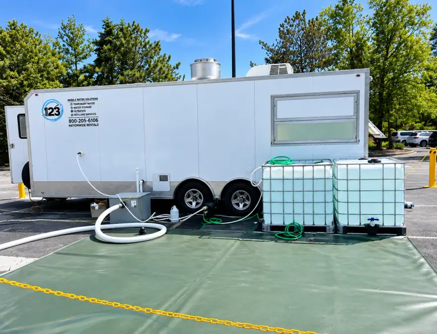 Water Tank Trailer remote workforce housing trailer: portable water tanks with pump and hoses