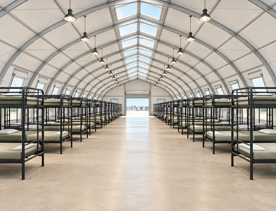 Emergency bunk beds inside temporary remote workforce housing